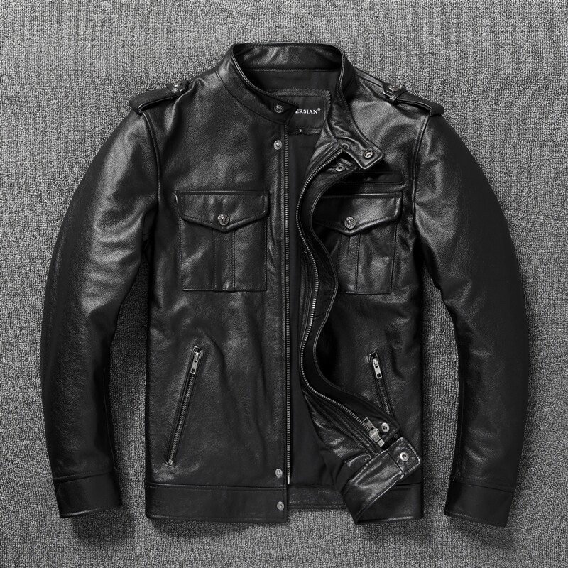 Leather Work Jacket - 本革マンジャケットスリムソフト牛革ジャケットストリートウェア秋のファッションレザーコート紳士服特別オファー