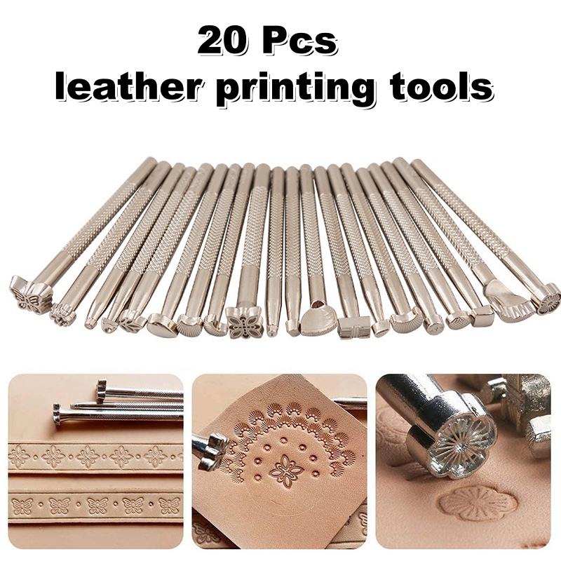 Leatherwork Kit - 20個入り革刻印工具セット、革細工用サドル製作スタンプ、彫刻印刷ツール、DIY手縫いセット