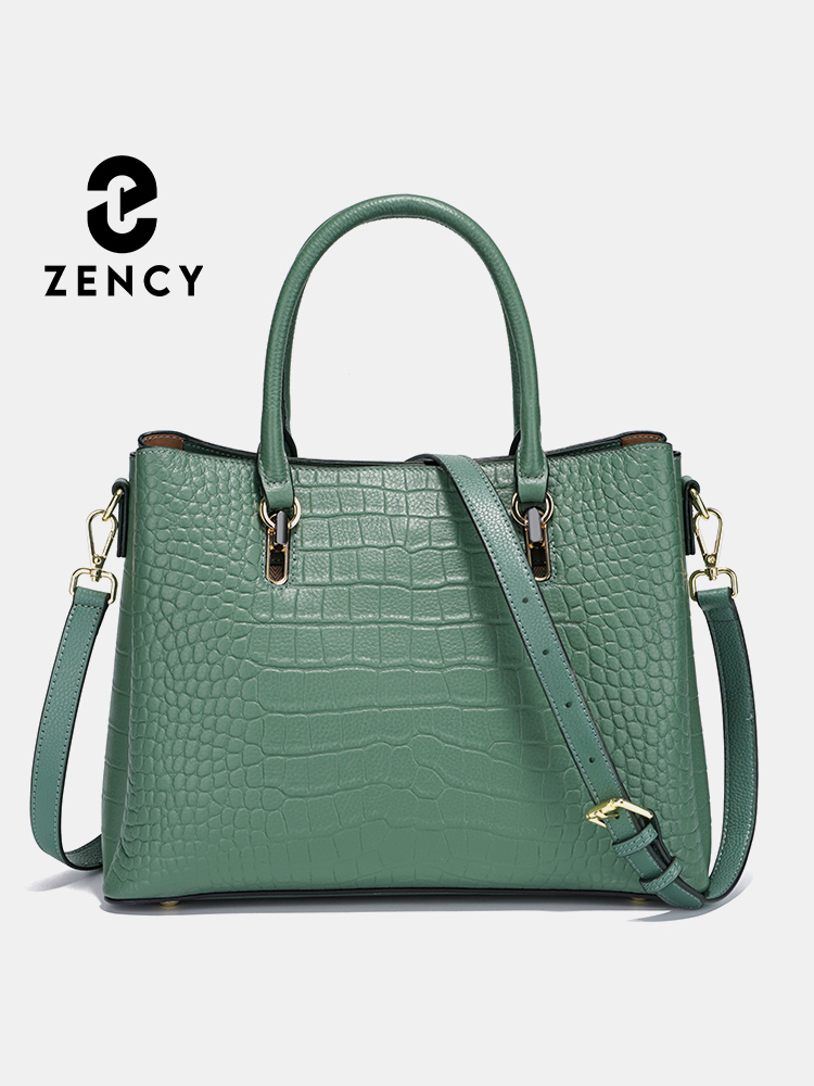 Leather Work Handbags - Zency レディース 本革 トップハンドルバッグ グリーン 大容量