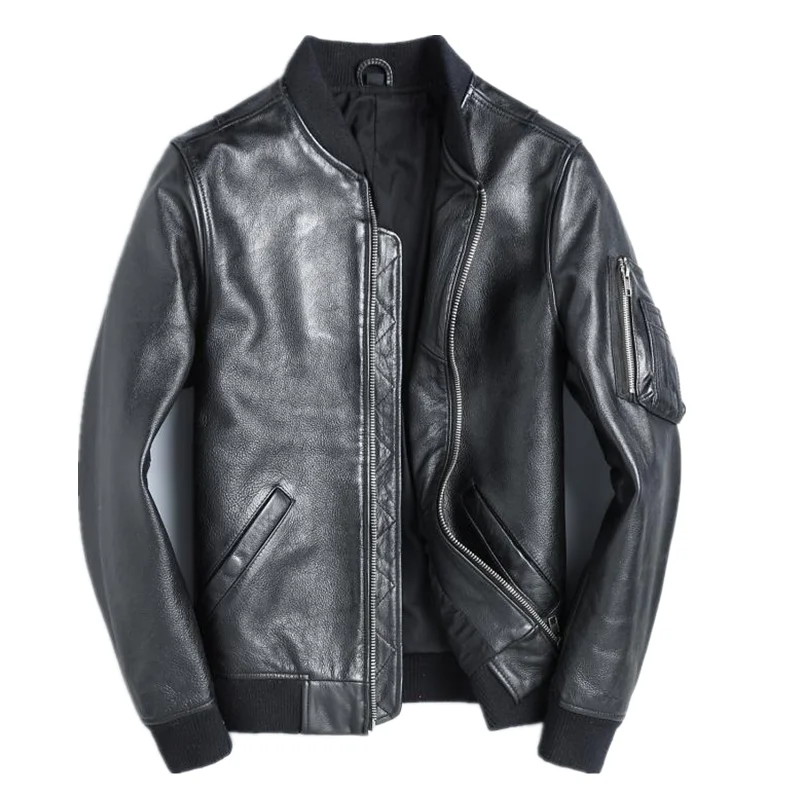 Leather Work Jacket - 男性用空軍レザージャケット,クラシックな黒の爆撃機,牛革コート,高品質,送料無料,新品,卸売,YR-Ma-1