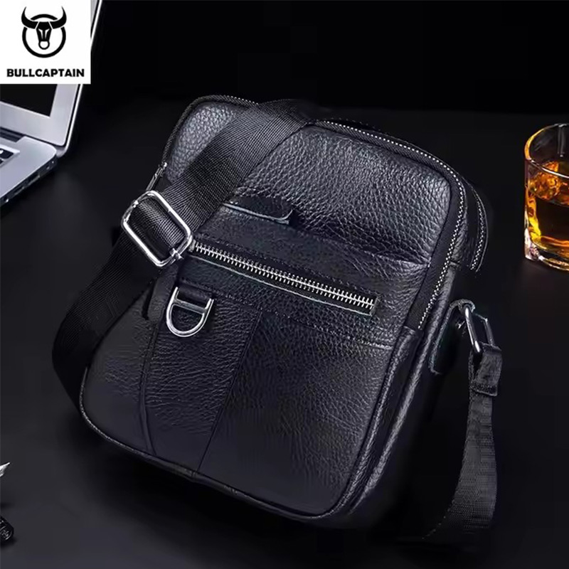 Leather Work Handbags - BULLCAPTAIN メンズレザーメッセンジャーバッグレトロショルダーバッグ小さなクロスボディバッグ財布カジュアルスリングパック旅行ハンドバッグ