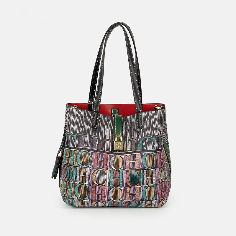 Leather Work In Art - CH アートカラープリントハンドバッグソリッドカラーハンドストラップ適切な女性の日常仕事旅行日常持ち運び 2026 新しいバケットバッグ
