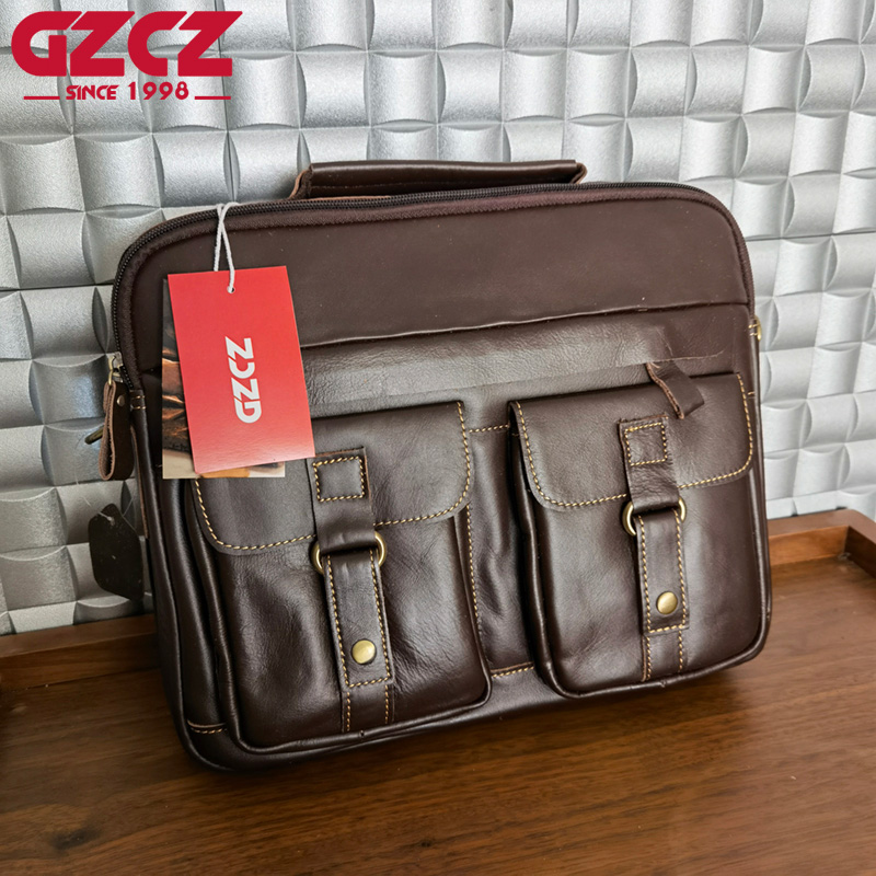 Leather Work Handbags - GZCZ メンズハンドバッグレジャービジネスコンピュータバッグヘッドレイヤー牛革横型スタイルブリーフケースショルダーバッグ仕事用