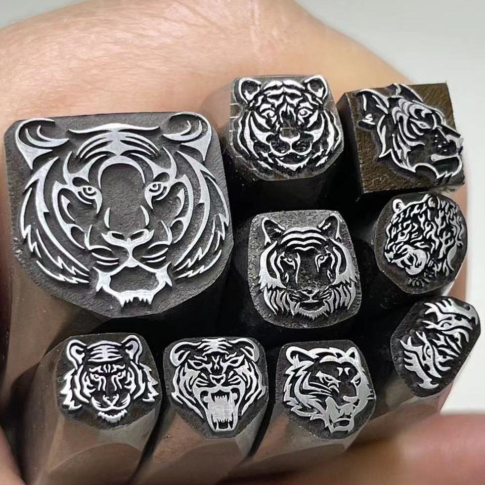Leatherwork Punch - タイガーヘッドデザインメタルパンチジュエリースタンピングツールスチールスタンプ彫刻パンチャークラフトロゴレザーシルバーステンレススチールゴールド