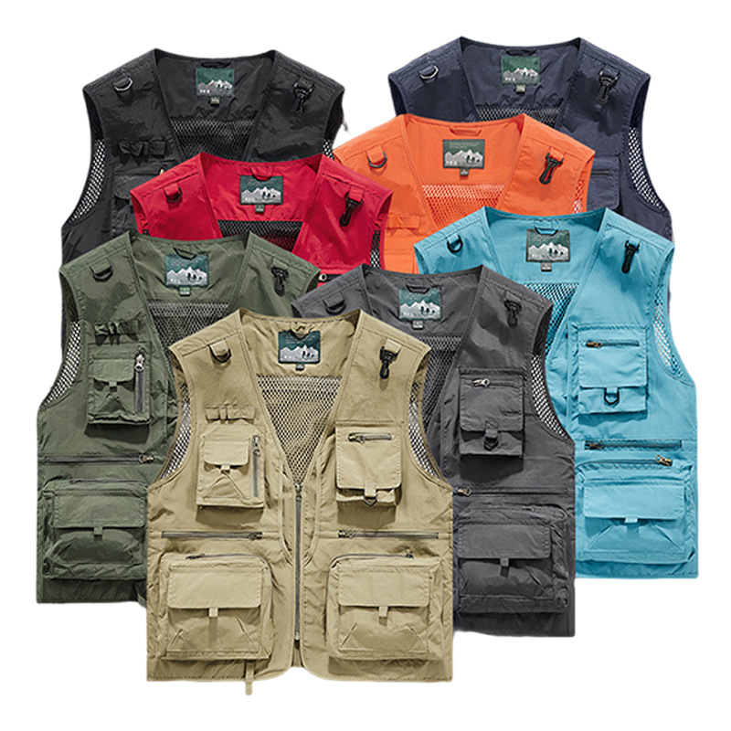 Leather Work Vest For Men - 多ポケットワークベスト 作業服 夏用 速乾性 メンズ 通気性