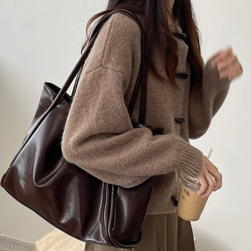 Leather Work Handbags - 2026 女性新ヴィンテージショルダーバッグ女性の仕事通勤大容量ハンドバッグ女性韓国スタイルストリートファッショントートバッグ