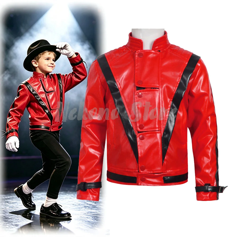 Leather Work Jacket - マイケル・ジャクソン スリラー 怖いコスチューム 赤いレザージャケット 女性 男性