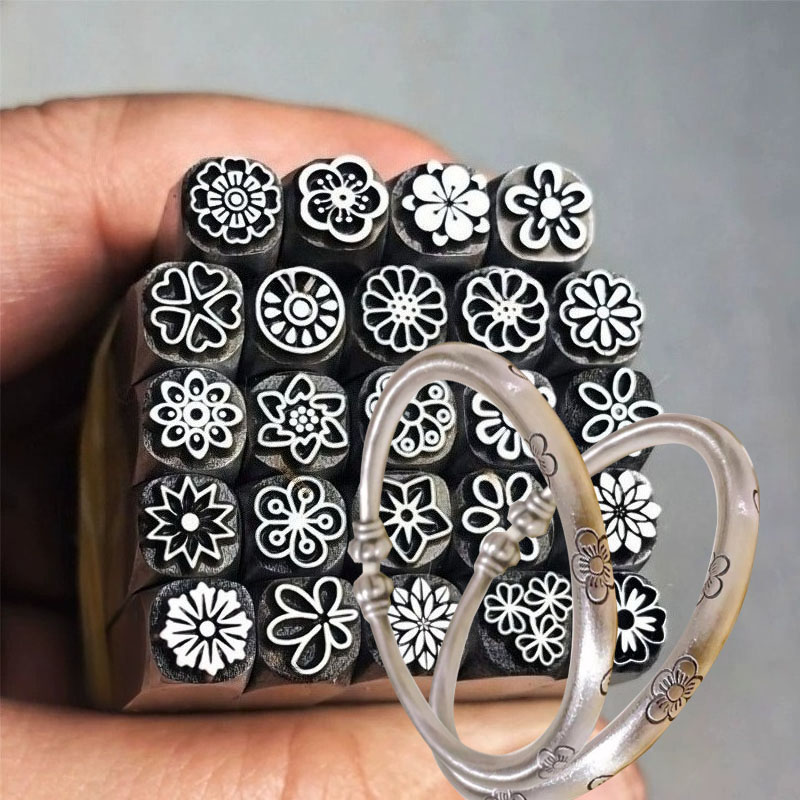 Leatherwork Flowers - 5/7mmフラワーパターンメタルスタンピングツールジュエリーパンチングシルバーレザーリングクラフトDIYマーキングスチールパンチャー彫刻ツール