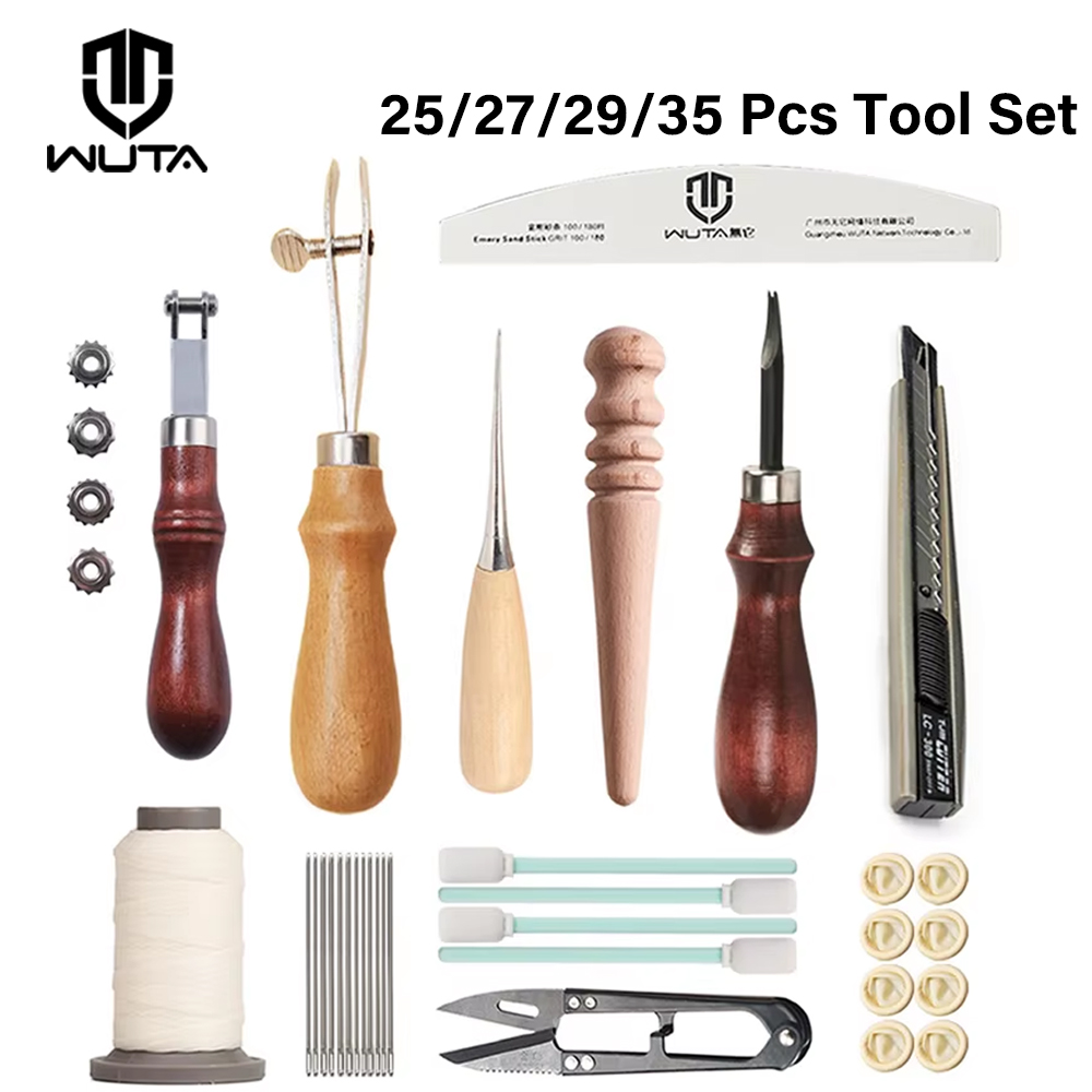 Leatherwork Punch - Wuta-プロのレザークラフトツールキット,25/27/29/35ピース,手縫い,ステッチ,パンチ,基本的な日曜大工の仕事,初心者向け