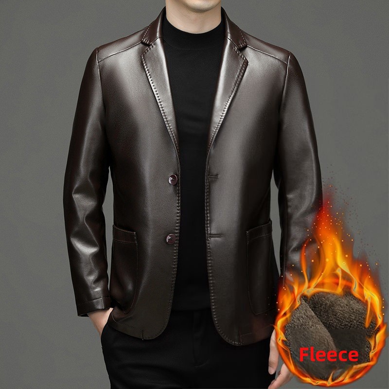 新しい男性本革ブレザージャケットスリムフィットスーツコート品 - Leather Work Jacket のレビューと価格
