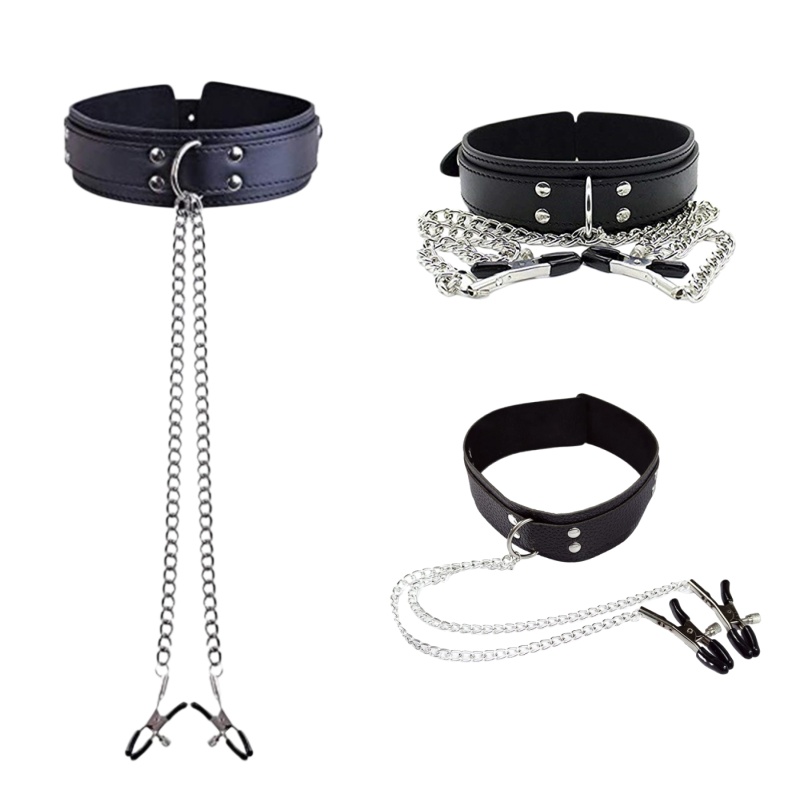 パンクレザーネックチョーカーカラー（女性用）、チェーン付きニ - Leatherwork Clamp のレビューと価格
