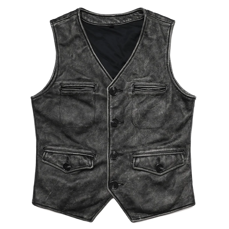 本革のメンズヴィンテージベスト,天然牛革の作業服,スリムなノ - Leather Work Vest For Men のレビューと価格