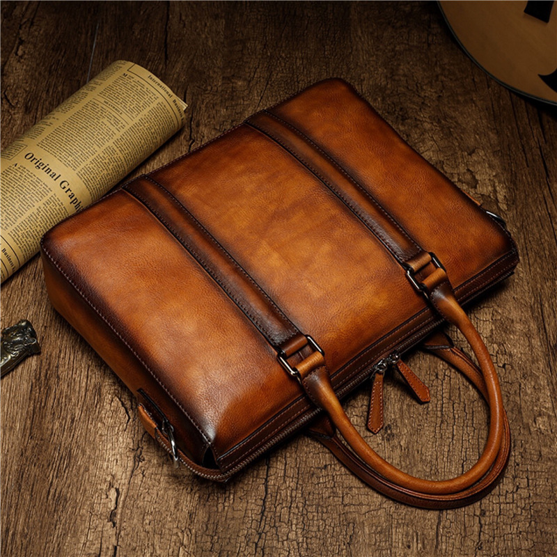 YETTIES ビジネス トップグレインレザー ブリーフケー - Leather Work Handbags のレビューと価格