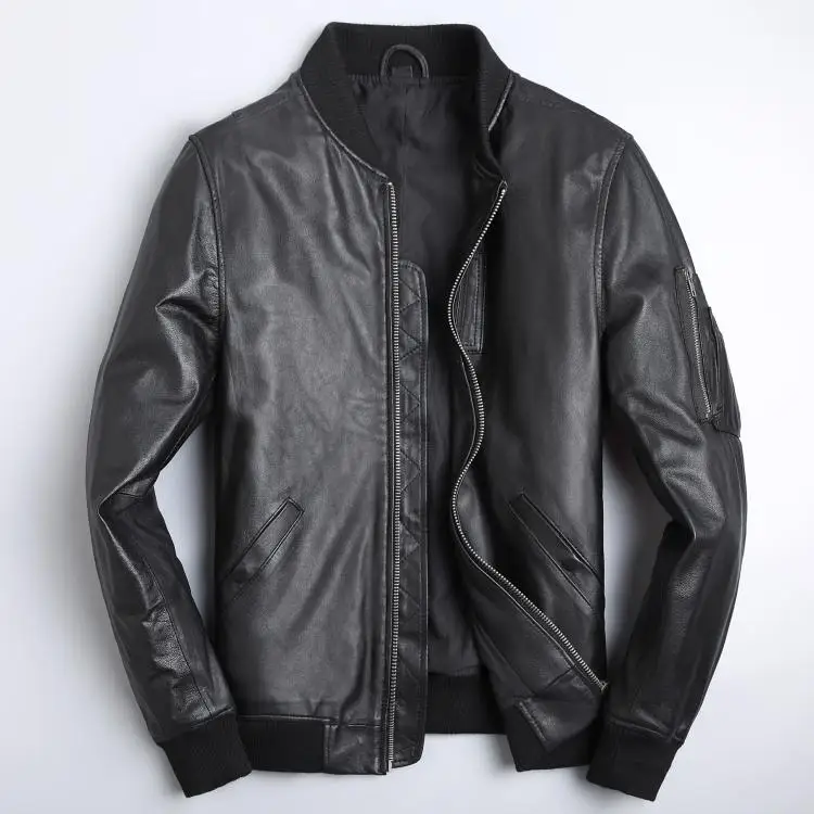 男性用空軍レザージャケット,クラシックな黒の爆撃機,牛革コー - Leather Work Jacket のレビューと価格