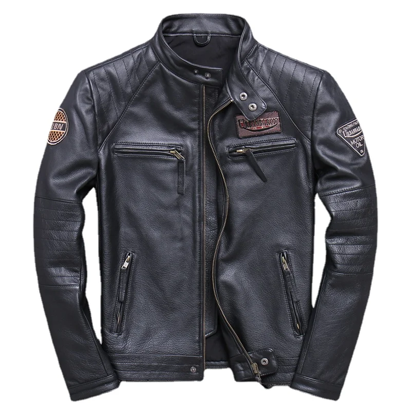 男性用本革バイカージャケット,スリムなビンテージコート,10 - Leather Work Jacket のレビューと価格