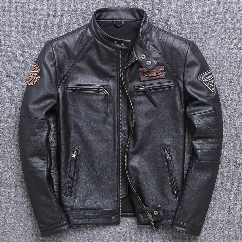 男性用本革バイカージャケット,スリムなビンテージコート,10 - Leather Work Jacket のレビューと価格