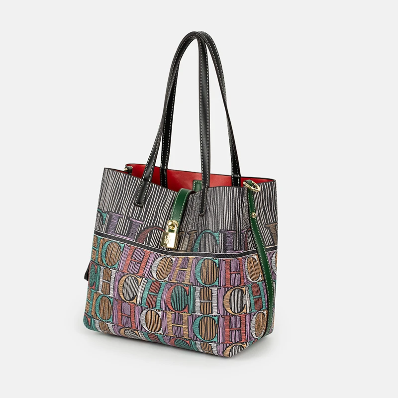 CH アートカラープリントハンドバッグソリッドカラーハンドス - Leather Work In Art のレビューと価格