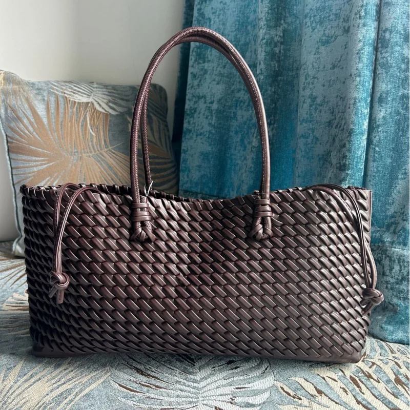 デザイナー高級PU織りトートバッグ、トップハンドル付き細長い - Leather Work Handbags のレビューと価格