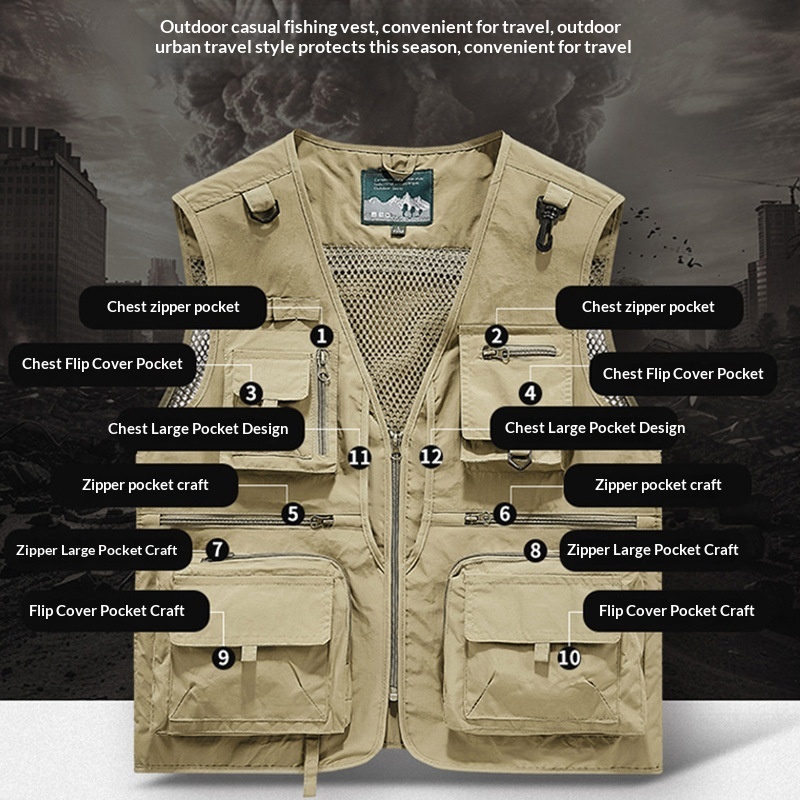 多ポケットワークベスト 作業服 夏用 速乾性 メンズ 通気性 - Leather Work Vest For Men のレビューと価格