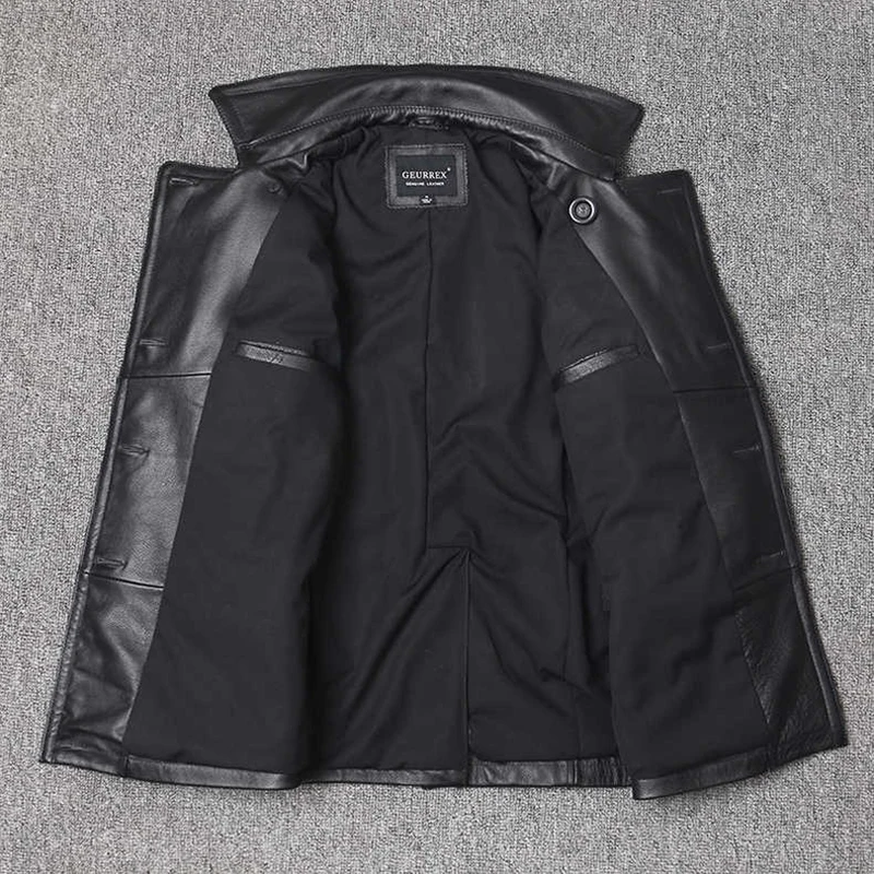 メンズ本革スリムフィットジャケット,ミドル丈ラペルウインドブ - Leather Work Jacket のレビューと価格