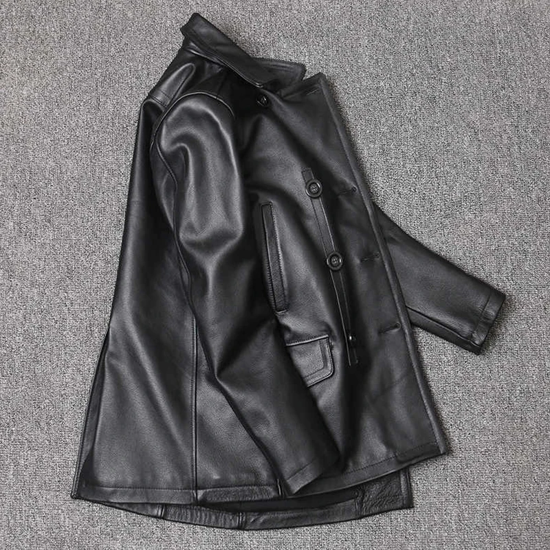 メンズ本革スリムフィットジャケット,ミドル丈ラペルウインドブ - Leather Work Jacket のレビューと価格