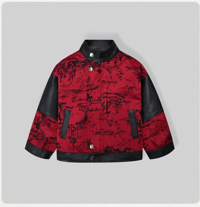紳士風キッズ刺繍入りバイク用PUレザージャケット 男の子用  - Leather Work Jacket のレビューと価格