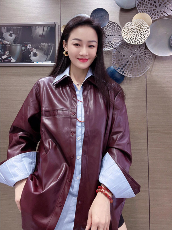 レディースグレープパープルPUレザージャケットコートブルーシ - Leather Work Jacket のレビューと価格