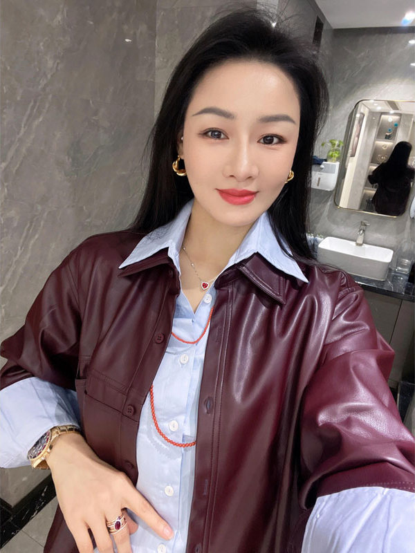 レディースグレープパープルPUレザージャケットコートブルーシ - Leather Work Jacket のレビューと価格