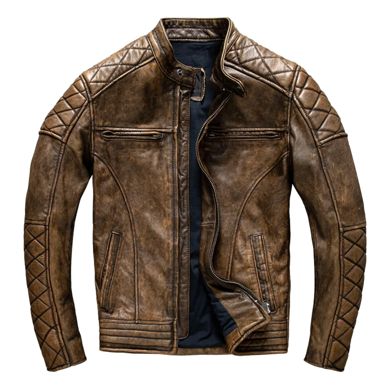 ヴィンテージメンズレザージャケットイエローブラウン厚い 10 - Leather Work Jacket のレビューと価格