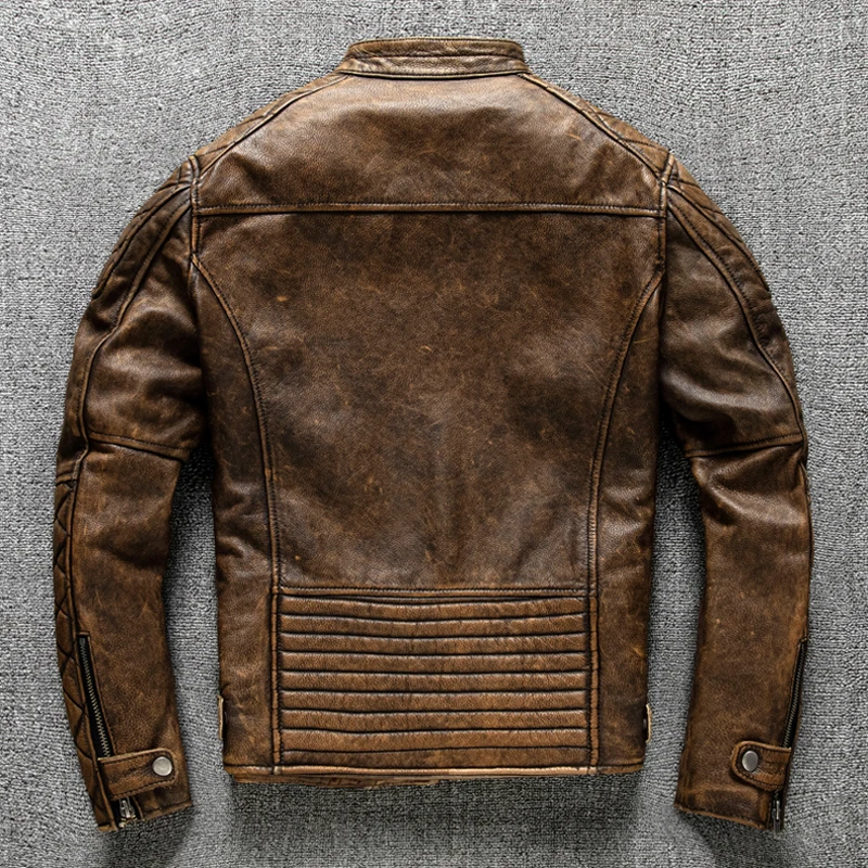 ヴィンテージメンズレザージャケットイエローブラウン厚い 10 - Leather Work Jacket のレビューと価格