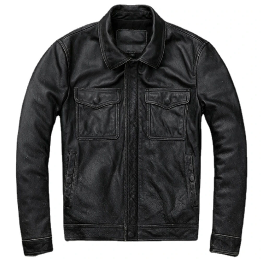 男性用本革ジャケット,茶色と赤のビンテージスタイル,100% - Leather Work Jacket のレビューと価格