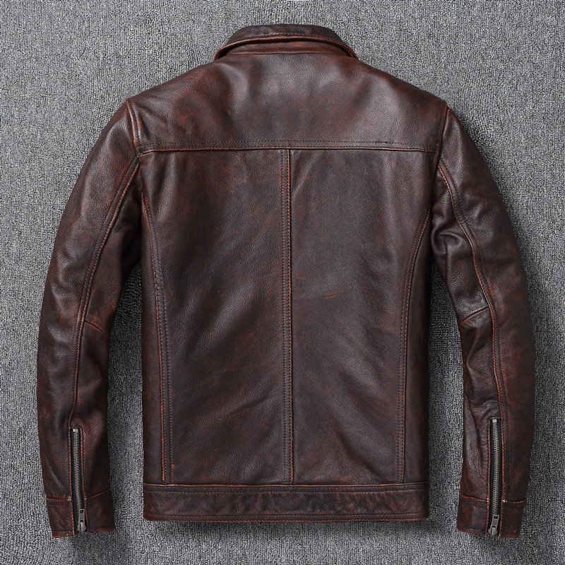 男性用本革ジャケット,茶色と赤のビンテージスタイル,100% - Leather Work Jacket のレビューと価格
