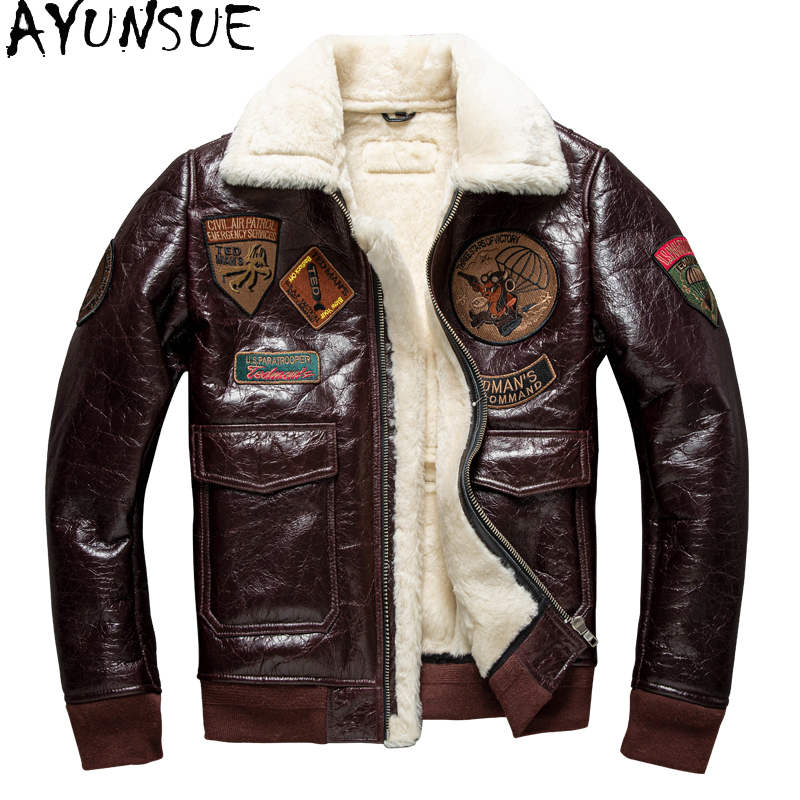 Ayunsue-メンズ厚手の革ボンバージャケット、天然シープ - Leather Work Jacket のレビューと価格