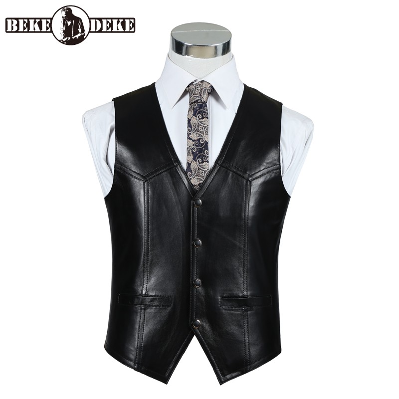 本革シープスキンベスト男性ブラウンビジネスワークジャケットノ - Leather Work Vest For Men のレビューと価格
