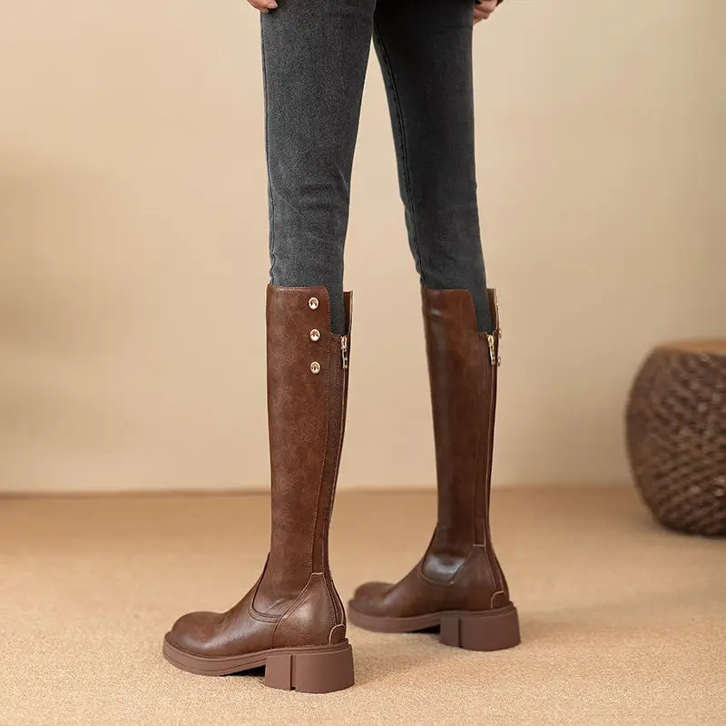 秋冬ミドルヒールレディースニーハイ丈防水PUファッション20 - Leatherwork Designs のレビューと価格