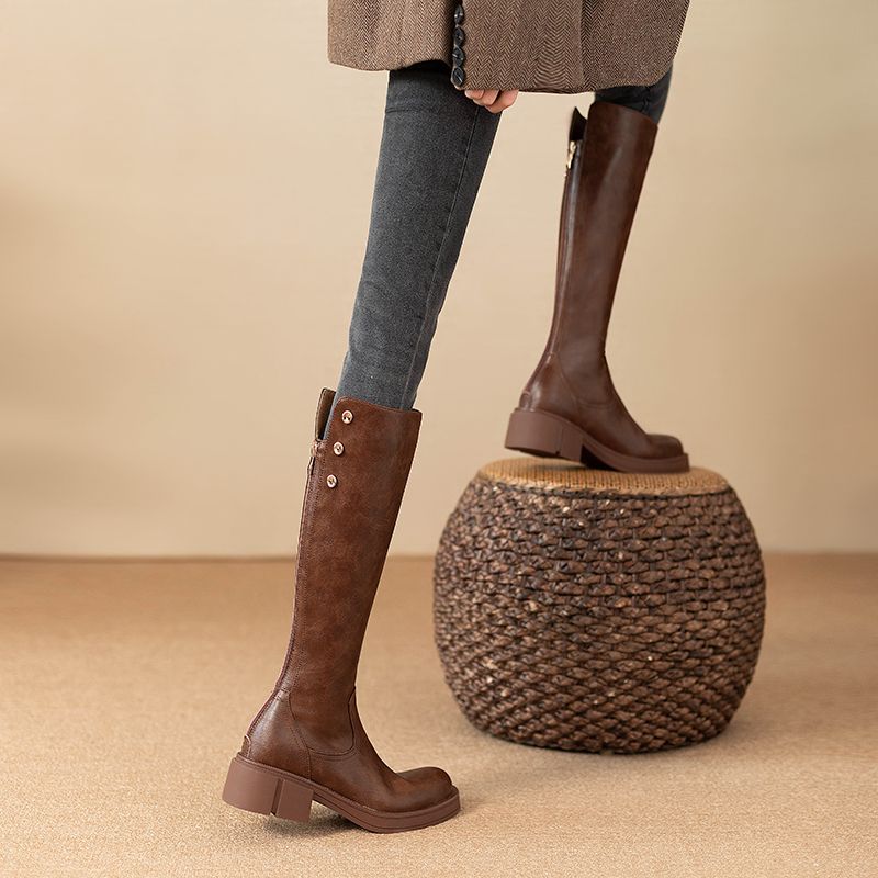 秋冬ミドルヒールレディースニーハイ丈防水PUファッション20 - Leatherwork Designs のレビューと価格